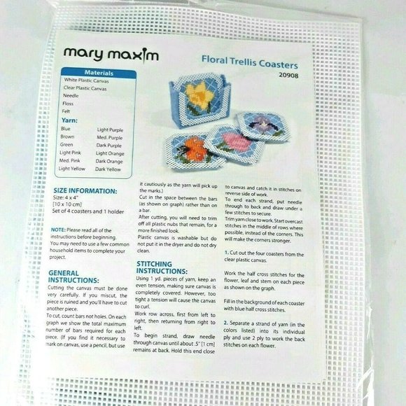 Mary Maxim Floral Coasters Cross Stitch Set Kit - Picture 2 of 6